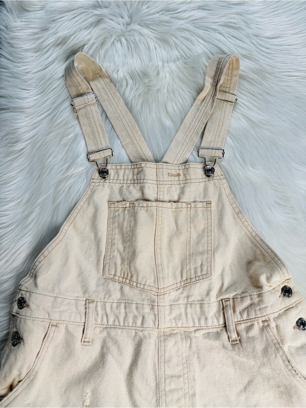 Free People We The Free Cream June Denim Short Overalls - Picture 5 of 9